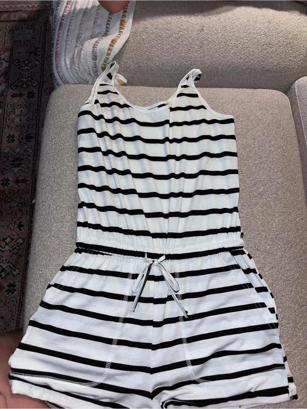 ReoRia Black & White Striped Sleeveless Girls Romper